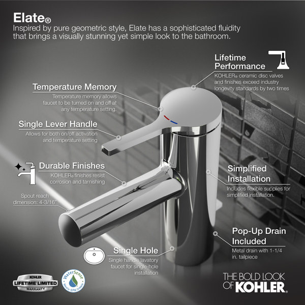 Kohler Elate SingleHandle Bathroom Faucet with PopUp Drain Assembly